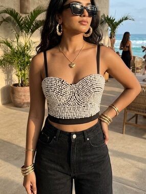 Lydia White Pearl Beaded Push Up Bralette Corset
Bustier top size small